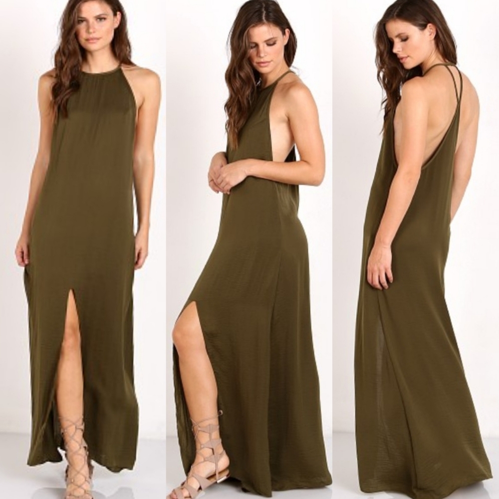 WYLDR Halter Open Racerback High Slit Maxi Dress Boho Summer Beach Festival XS